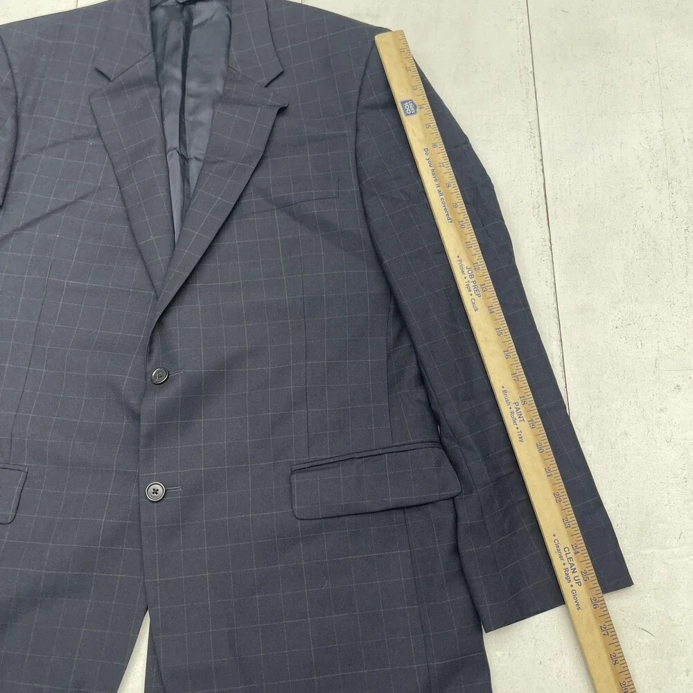 Jos A Bank Signature Collection Blazer Mens 46L Navy Windowpane Wool Jacket - Picture 8 of 9